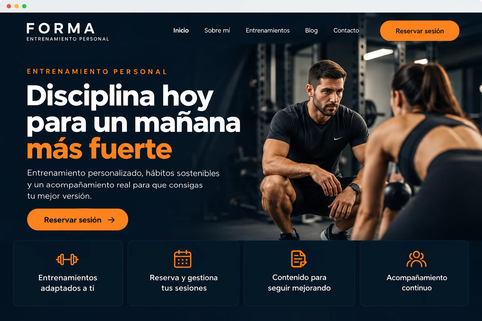 Ejemplo ilustrativo de web para entrenador personal