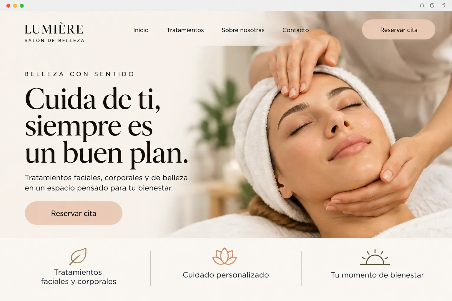 Ejemplo ilustrativo de web para salón de belleza