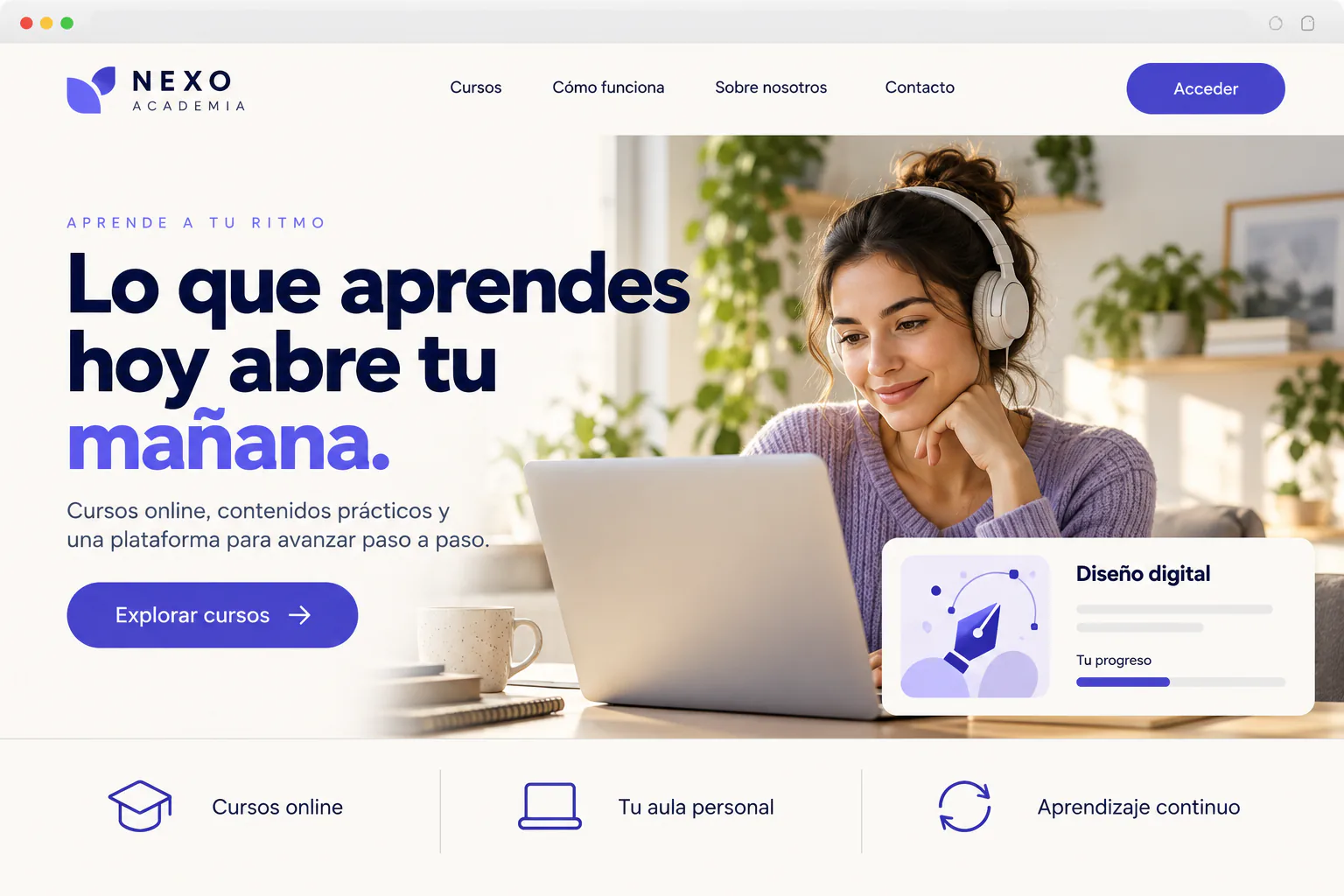 Ejemplo ilustrativo de web para academia o formador
